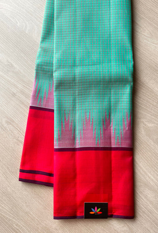 Turquoise-Pink Thazhampoo Contrast Korvai Handloom Pure Kancheevaram Silk Saree -105