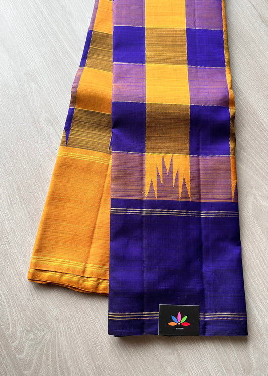 Midnight Blue-Mustard Thazhampoo Contrast Korvai Handloom Pure Kancheevaram Silk Saree -106