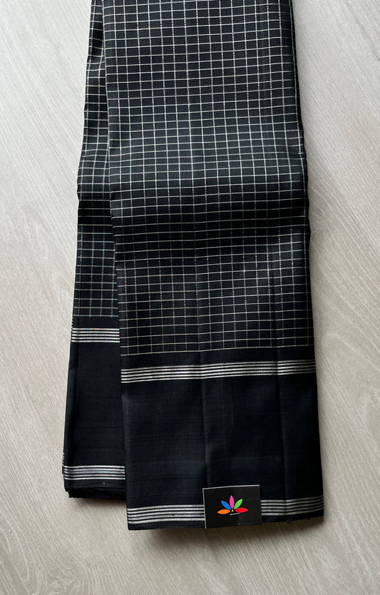 Black Kattam Handloom Pure Kancheevaram Silk Saree -108