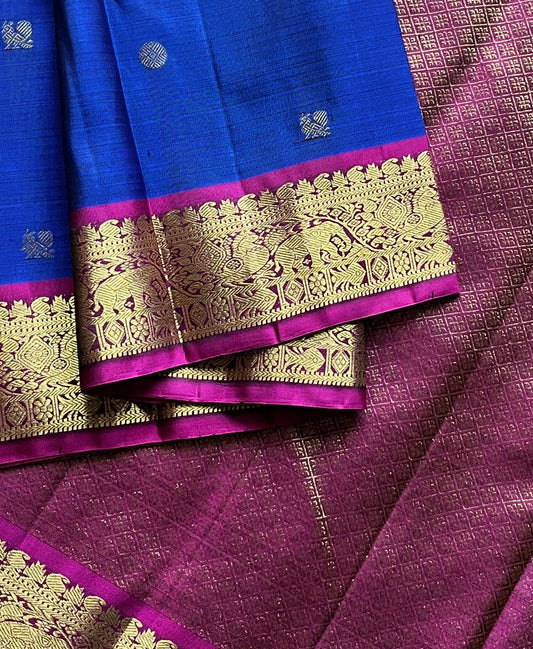 Royal Blue Mayil Chakram Butta Handloom Pure Kancheevaram Silk Saree -121