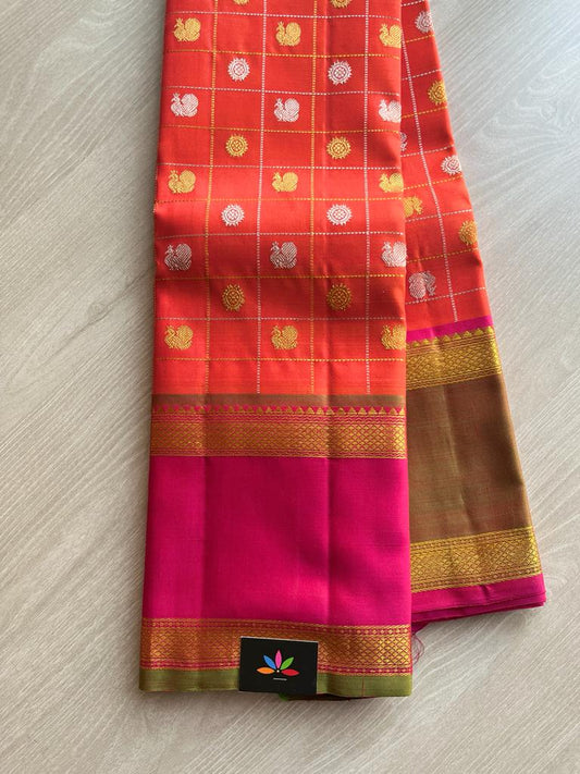 Rich Pallu Contrast Korvai Border Handloom Pure Kancheevaram Silk Saree -126