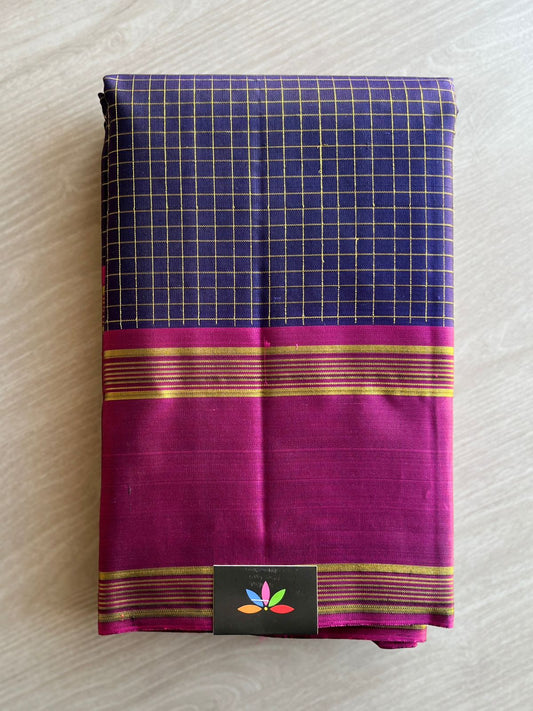 Zari checks Midnight Blue with Plum Border Kancheevaram Pure Silk Saree - 149