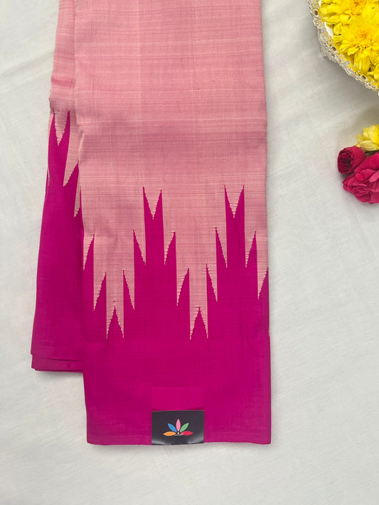Soft Blush Pink Traditional Thazhampoo Border Handloom Arani Silk Saree - 34976