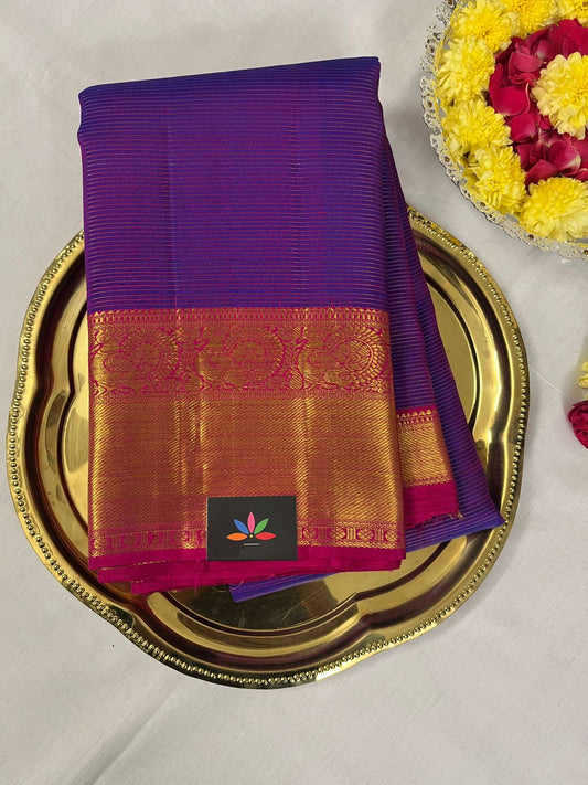 Handwoven Zari Stripes Kancheevaram Silk Saree with Traditional Annam Border -102A