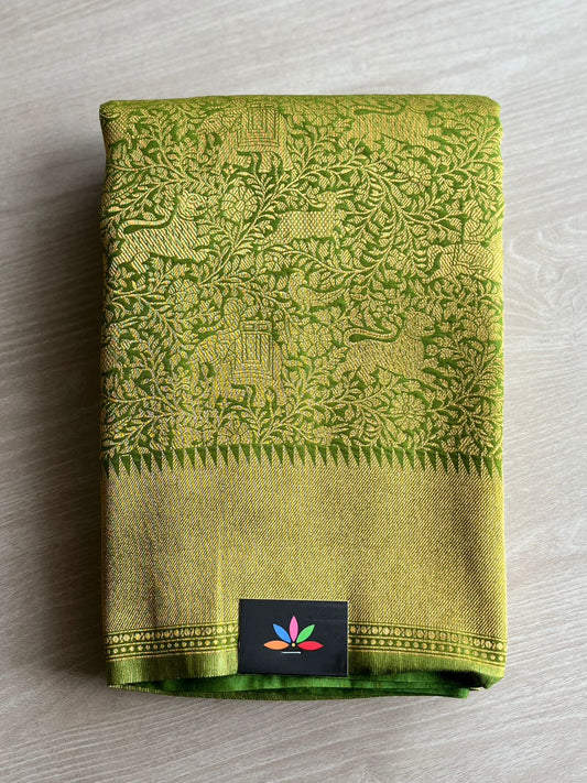 Green Zari Woven Shikargah Pat (Assam) Silk Saree -8501