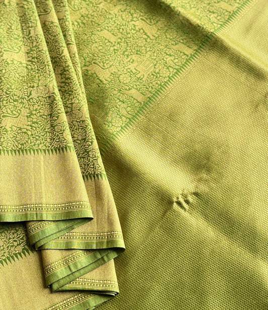 Green Zari Woven Shikargah Pat (Assam) Silk Saree -8501