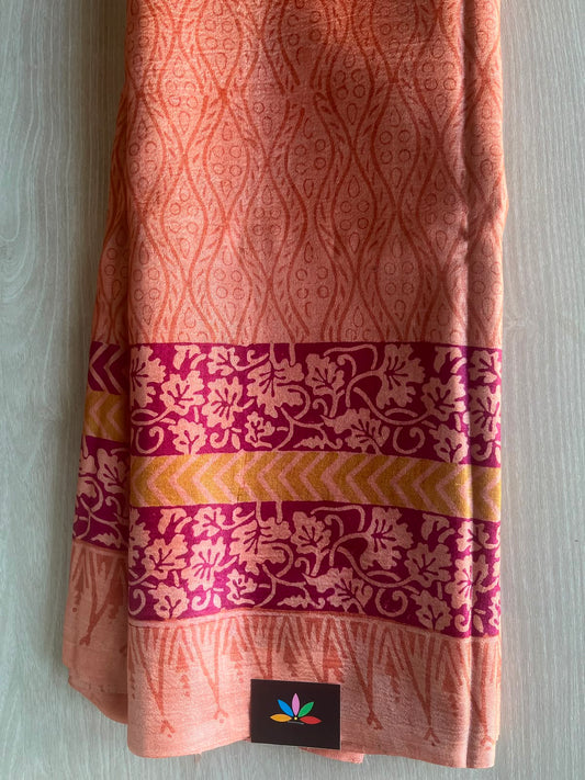 Handcrafted Block Printed Tussar Silk Saree - 33148