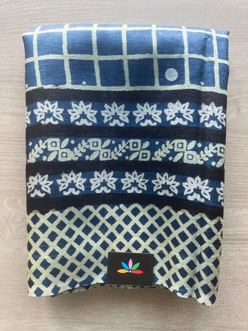 Handcrafted Block Printed Tussar Silk Saree - 33150