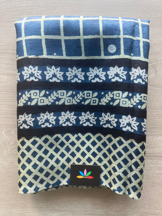 Handcrafted Block Printed Tussar Silk Saree - 33150