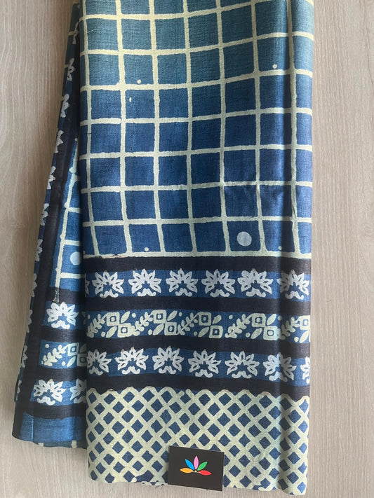 Handcrafted Block Printed Tussar Silk Saree - 33150