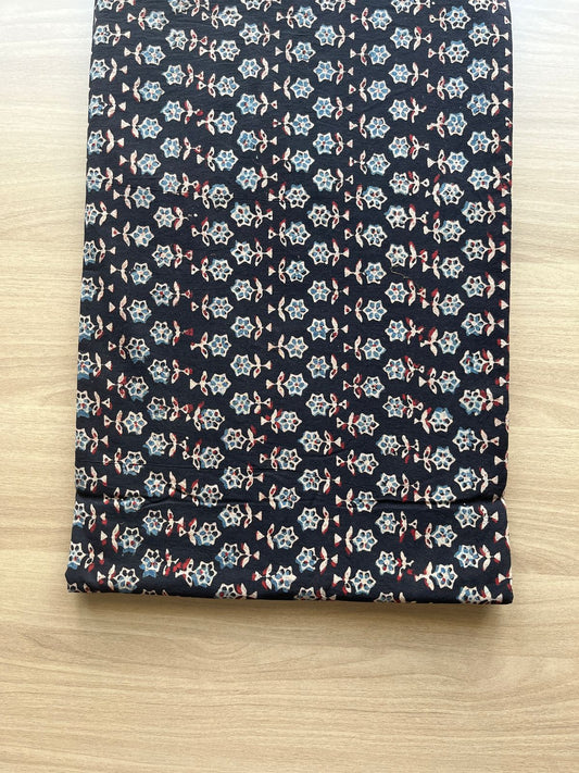 Natural Dyed Ajrakh Handblock Printed Cotton Fabric -19890