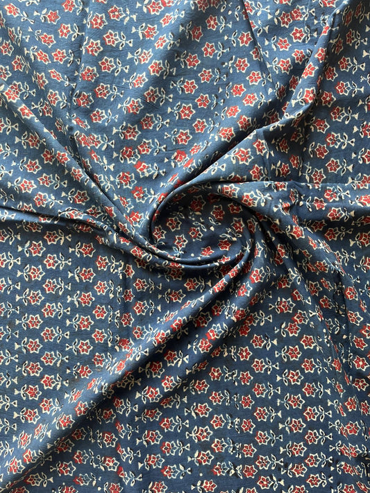 Natural Dyed Ajrakh Handblock Printed Cotton Fabric -19896