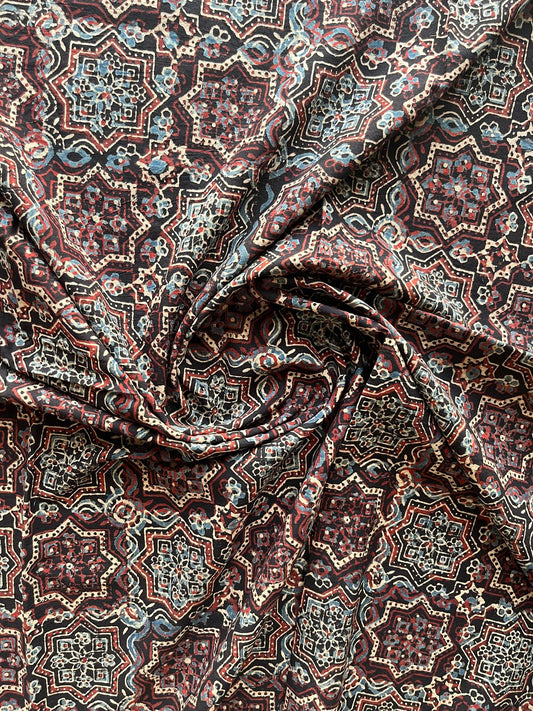 Natural Dyed Ajrakh Handblock Printed Cotton Fabric -19897