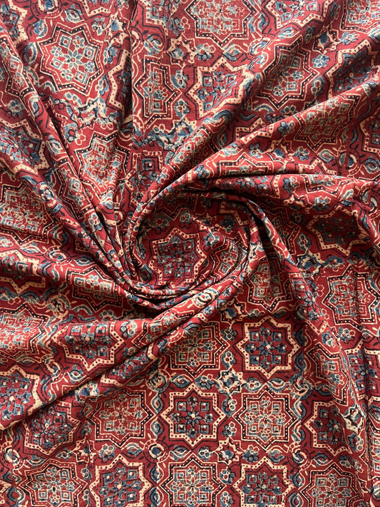 Natural Dyed Ajrakh Handblock Printed Cotton Fabric -19898