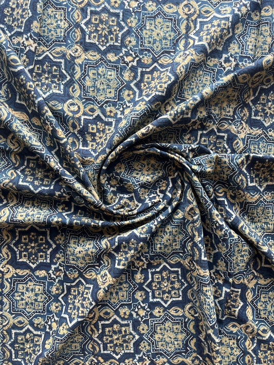 Natural Dyed Ajrakh Handblock Printed Cotton Fabric -19899