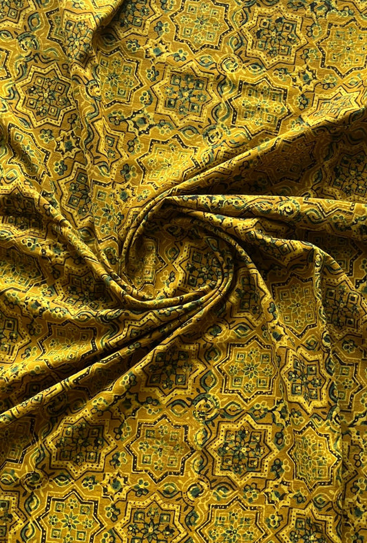 Natural Dyed Ajrakh Handblock Printed Cotton Fabric -19900