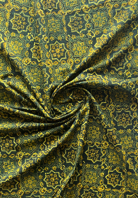Natural Dyed Ajrakh Handblock Printed Cotton Fabric -19901