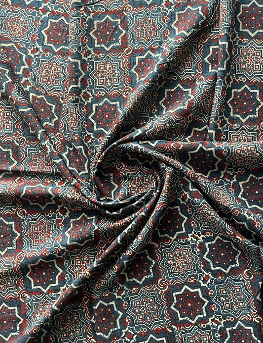 Natural Dyed Ajrakh Handblock Printed Cotton Fabric -19902