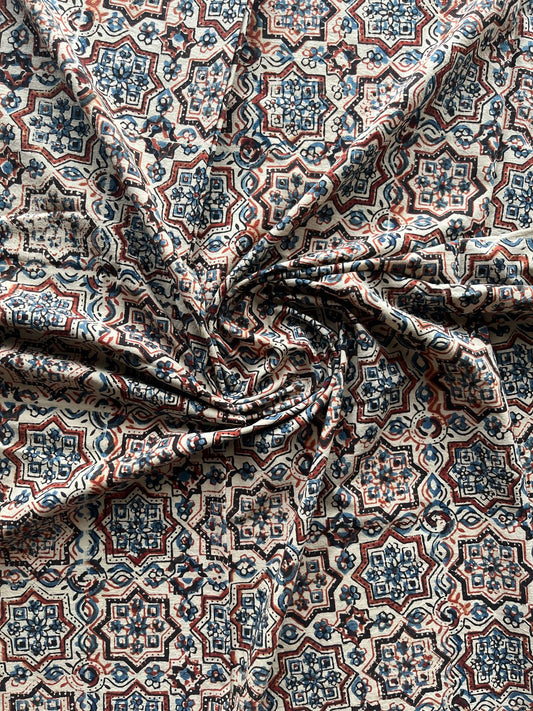 Natural Dyed Ajrakh Handblock Printed Cotton Fabric -19903