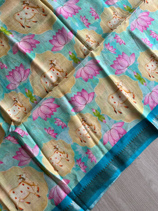 Digital Printed Mangalagiri Silk Cotton Blouse Fabric (1 meter)-23527