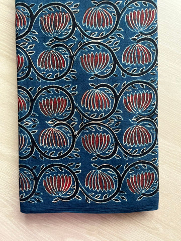 Natural Dyed Ajrakh Handblock Printed Cotton Fabric -34521