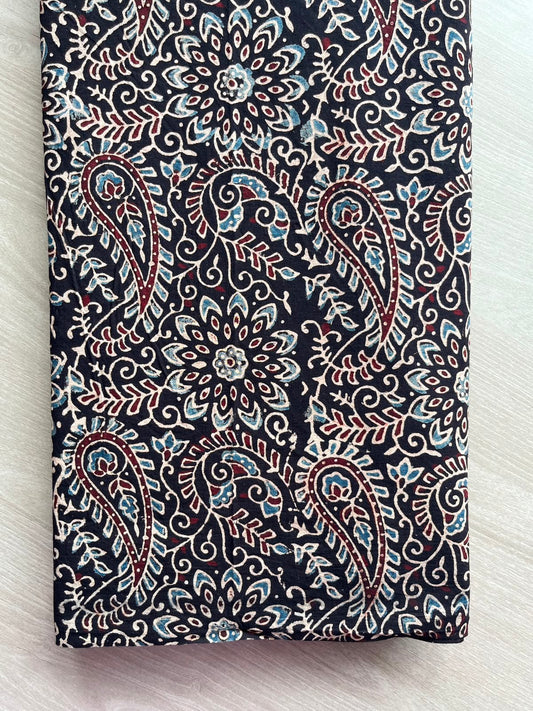 Natural Dyed Ajrakh Handblock Printed Cotton Fabric -34524