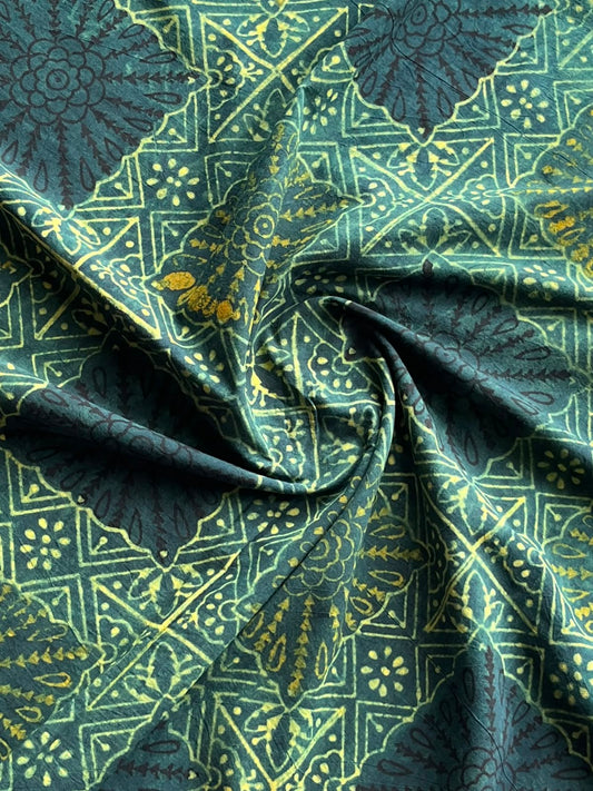 Natural Dyed Ajrakh Handblock Printed Cotton Fabric -34534