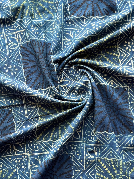 Natural Dyed Ajrakh Handblock Printed Cotton Fabric -34536