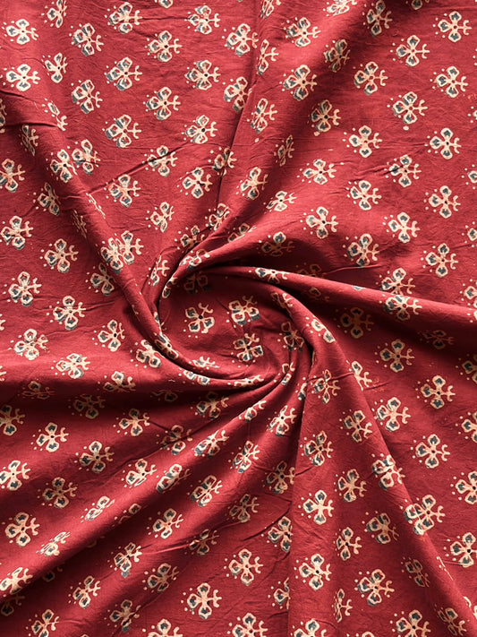 Natural Dyed Ajrakh Handblock Printed Cotton Fabric -34542