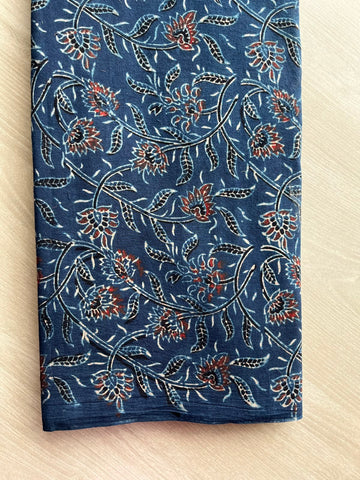 Natural Dyed Ajrakh Handblock Printed Cotton Fabric -34548