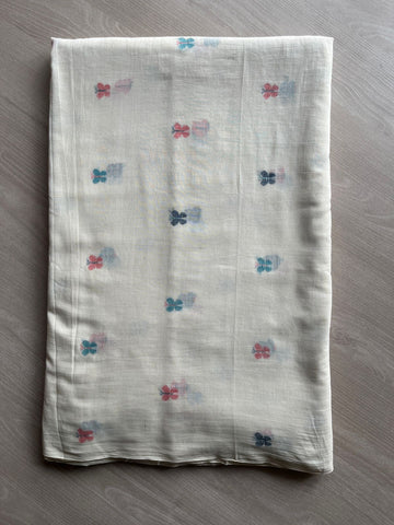 Offwhite Butterfly Design Handloom Jamdani Fine Cotton Running Material - RFJ1