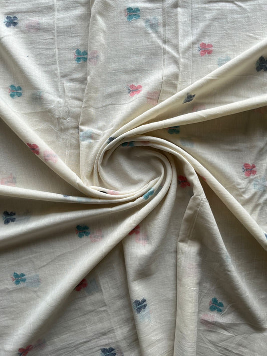 Offwhite Butterfly Design Handloom Jamdani Fine Cotton Running Material - RFJ1