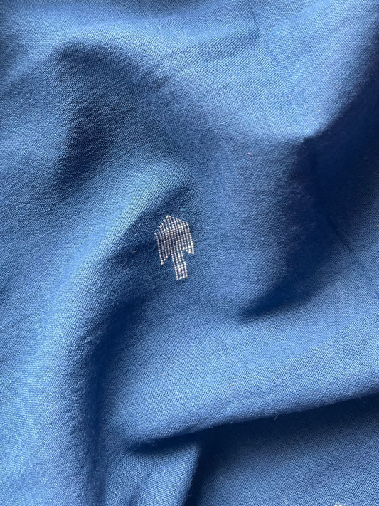 Indigo Dhakai Border Handloom Jamdani Fine Cotton Running Material - RFJ2