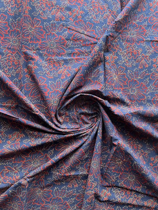 Floral Design Handblock Printed Cotton Fabric-19577