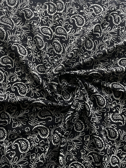 Floral Design Handblock Printed Cotton Fabric-19578