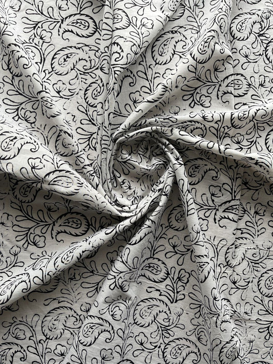 Floral Design Handblock Printed Cotton Fabric-19579