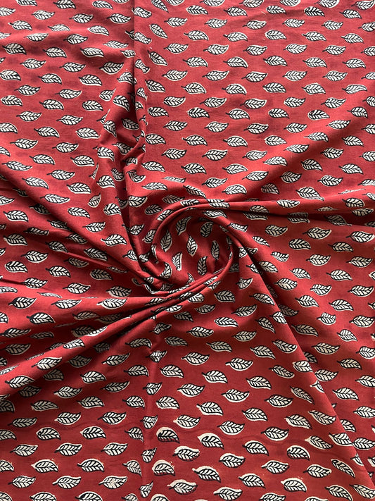 Leaf Design Handblock Printed Cotton Fabric-19580