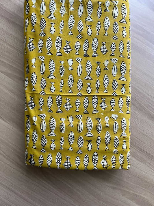 Fish Design Handblock Printed Cotton Fabric-19581