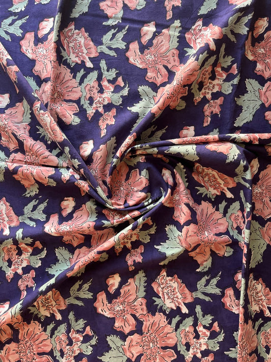 Floral Design Handblock Printed Cotton Fabric-19755