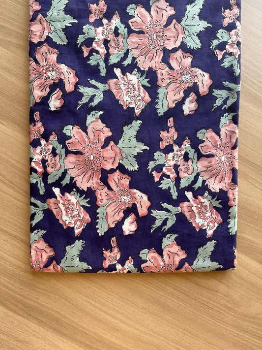Floral Design Handblock Printed Cotton Fabric-19755