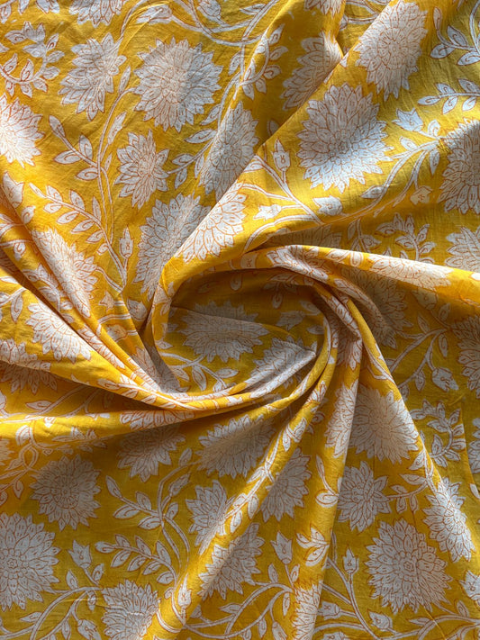 Floral Design Handblock Printed Cotton Fabric-19761