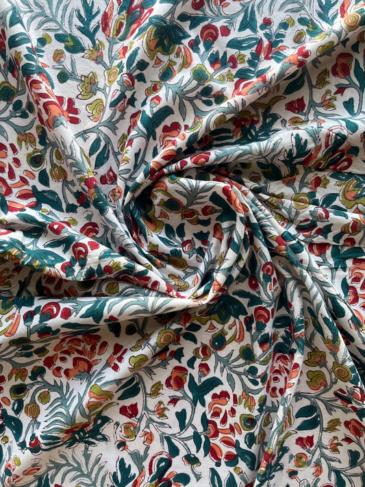 Floral Design Handblock Printed Cotton Fabric-19764