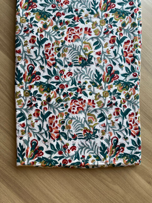 Floral Design Handblock Printed Cotton Fabric-19764