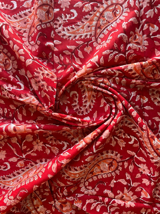 Floral Design Handblock Printed Cotton Fabric-19765