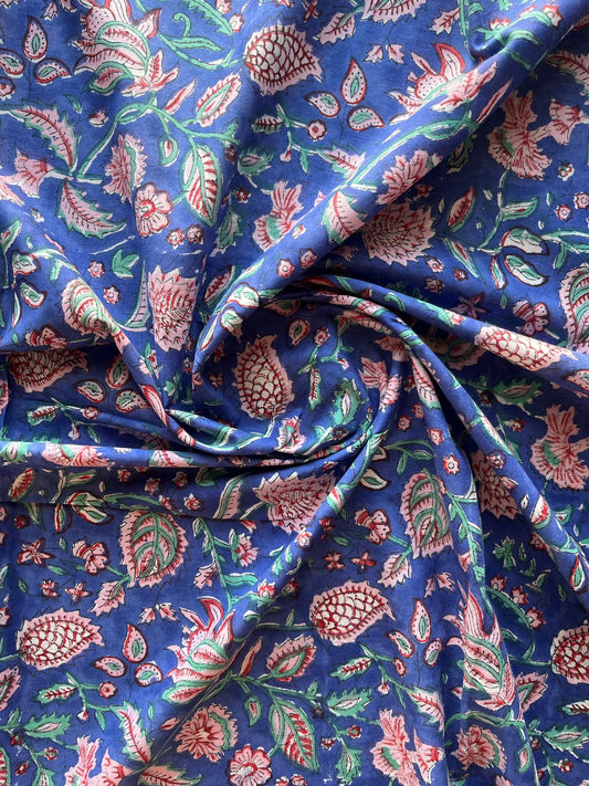 Floral Design Handblock Printed Cotton Fabric-19766