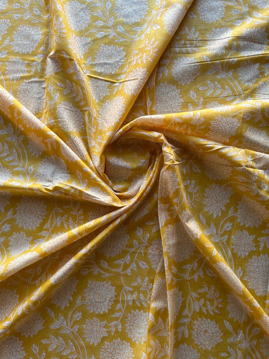 Floral Design Handblock Printed Cotton Fabric-19767