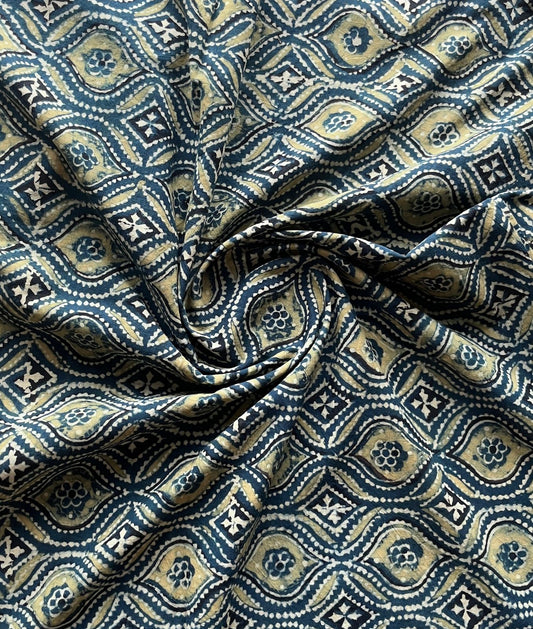 Natural Dyed Ajrakh Handblock Printed Cotton Fabric -19882
