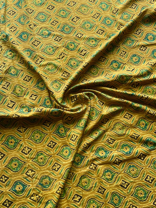 Natural Dyed Ajrakh Handblock Printed Cotton Fabric -19883
