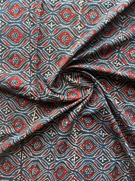 Natural Dyed Ajrakh Handblock Printed Cotton Fabric -19884