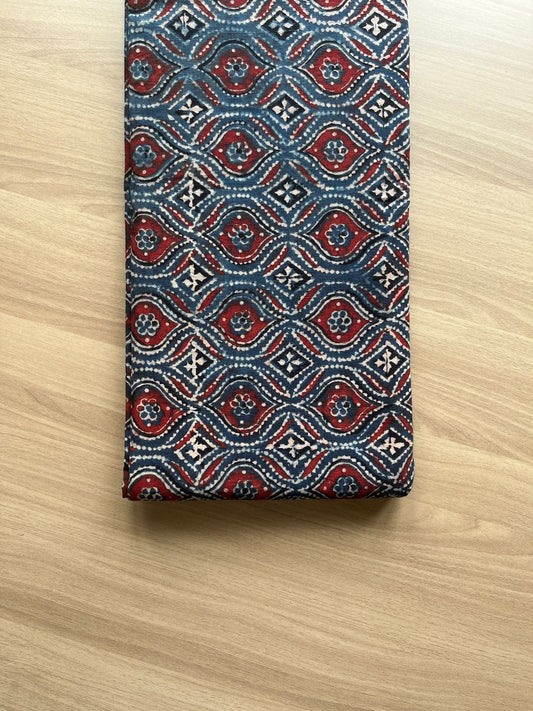 Natural Dyed Ajrakh Handblock Printed Cotton Fabric -19884